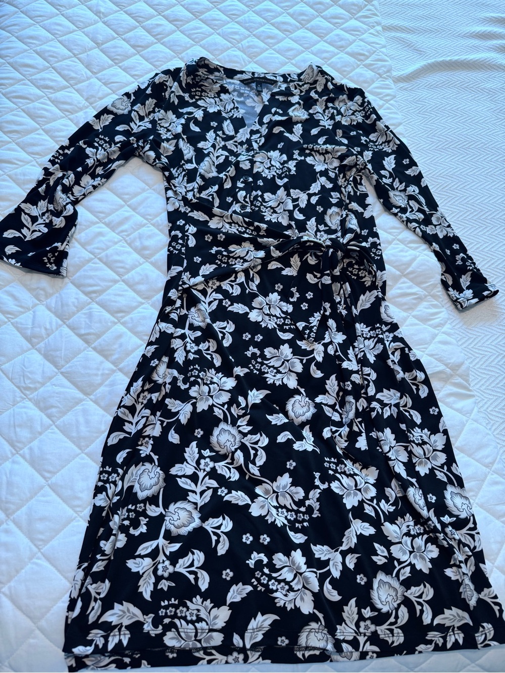 White House Black Market Black and White Floral Wrap Dress